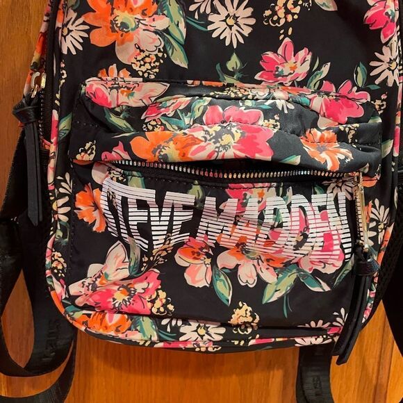 Steve Madden Black Orange and Pink Floral Print Backpack 9x10 - Picture 3 of 16